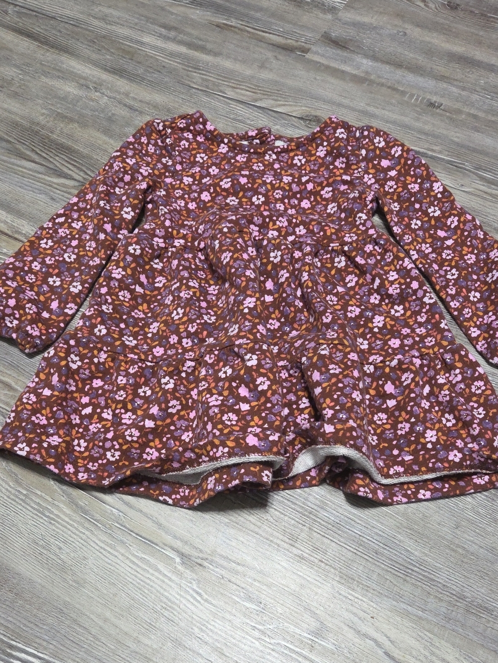 Carter's Long-Sleeve Floral Tiered Dress - Pink on Brown